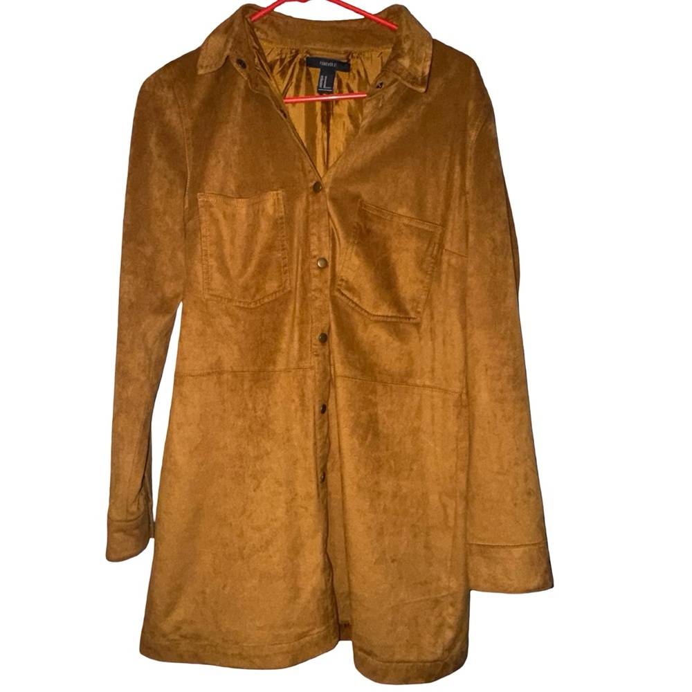 Forever 21 Camel Suede-Look Button Front Trench Coat